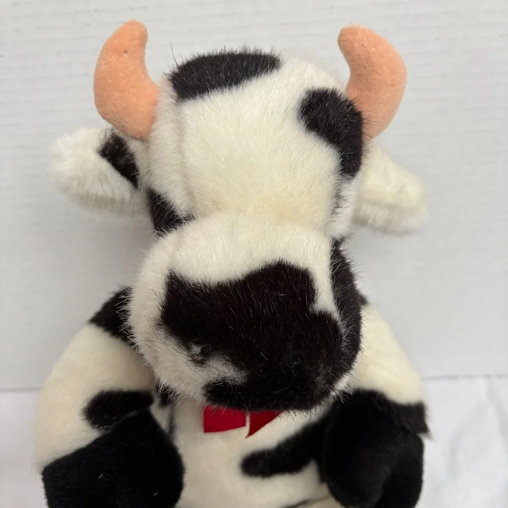 Manhattan Toy Plush Cow Stuffed Animal Horns Black White Farm Animal Toy 2000‎